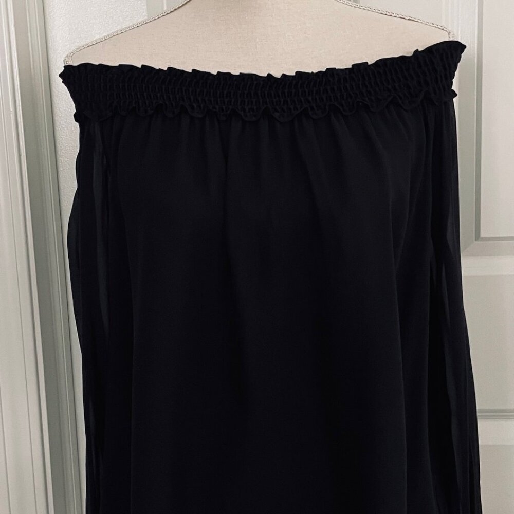 MICHAEL KORS COLLECTION BLACK SILK OFF SHOULDER TOP